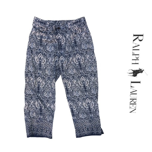 RALPH Lauren Floral Print Capri pants white navy size 8 - Picture 1 of 8